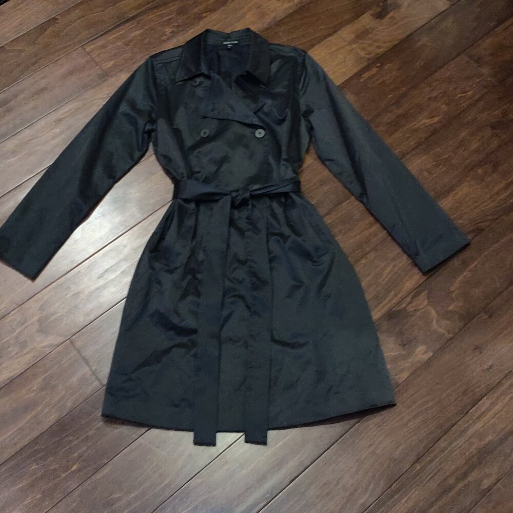 Eileen Fisher Black Belted Double Breasted Trench Coat SIZE MEDIUM - Picture 3 of 10